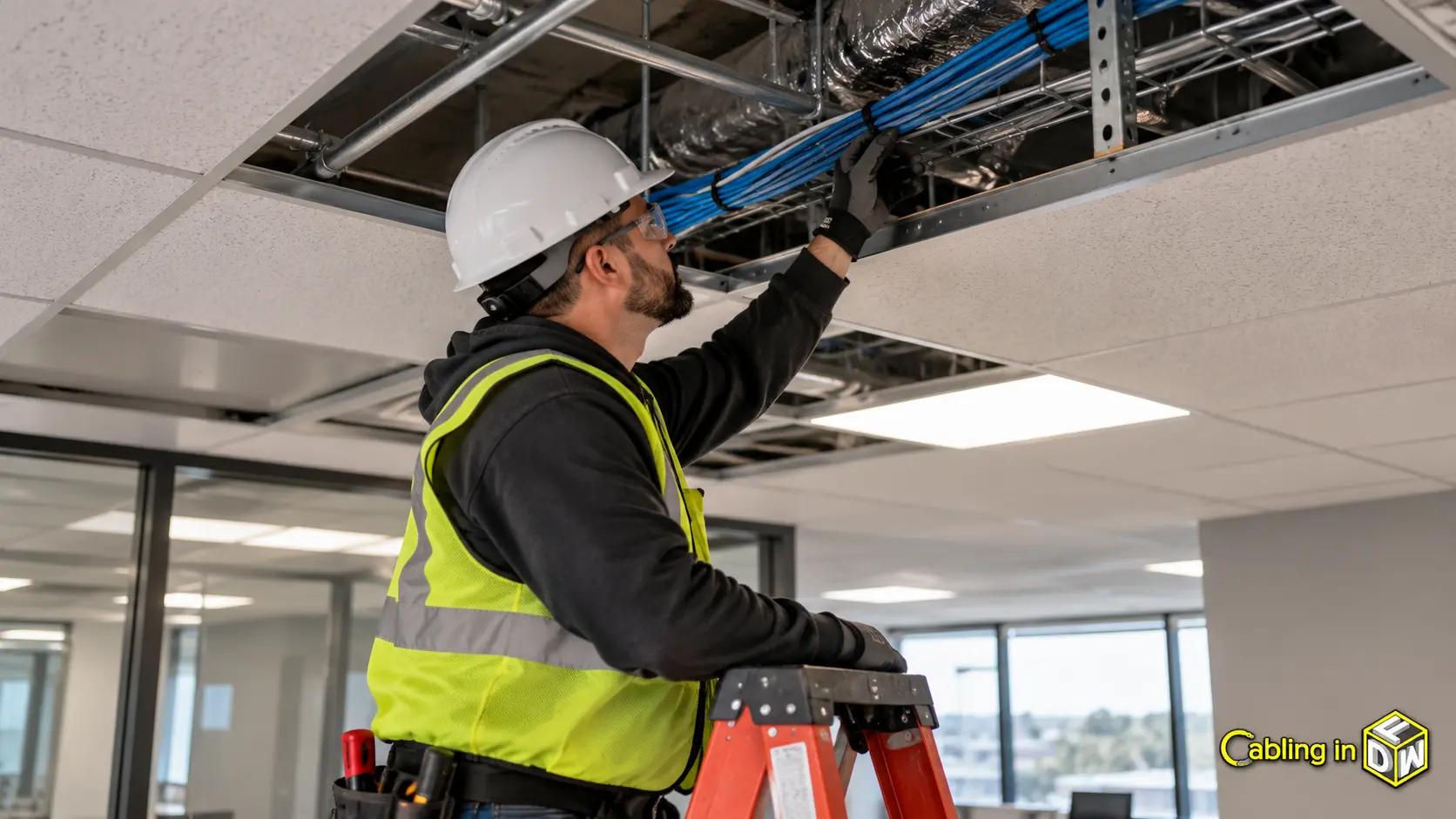 Office cabling installation in progresses