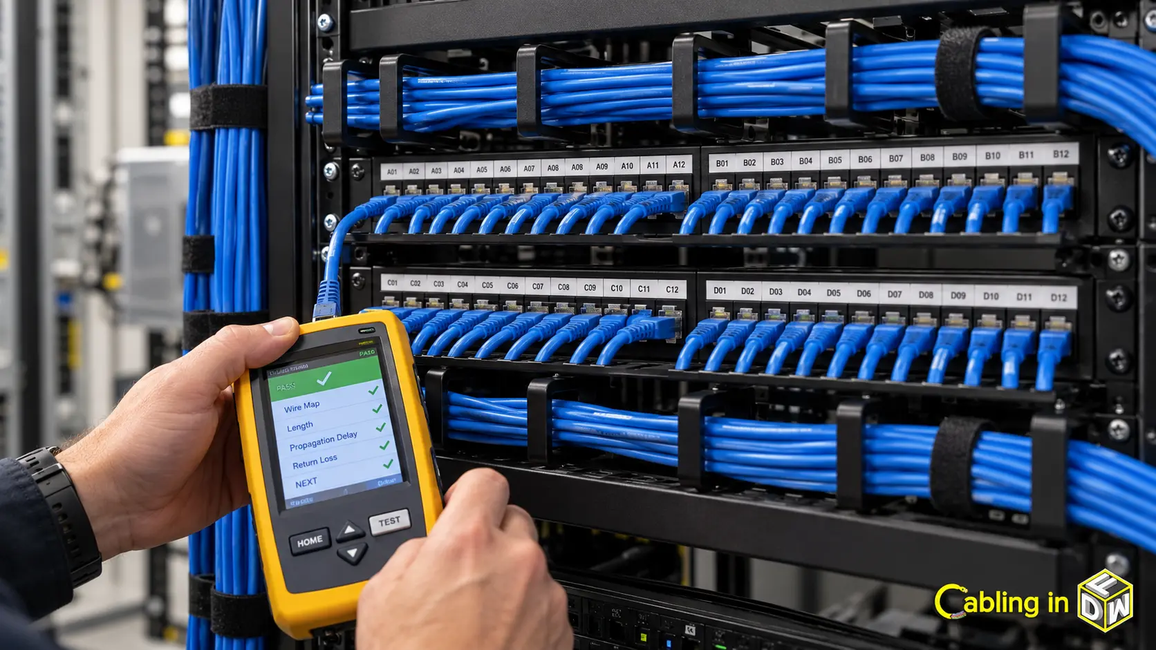 Professional network cabling test setup