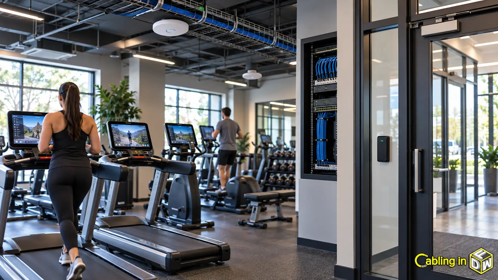 Gym and fitness center cabling: cardio screens, access control, and member wi-fi