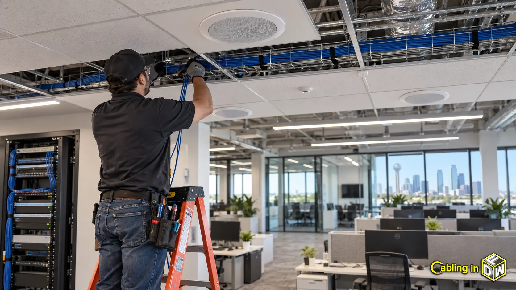 Speaker and sound masking cabling for open-plan dfw offices