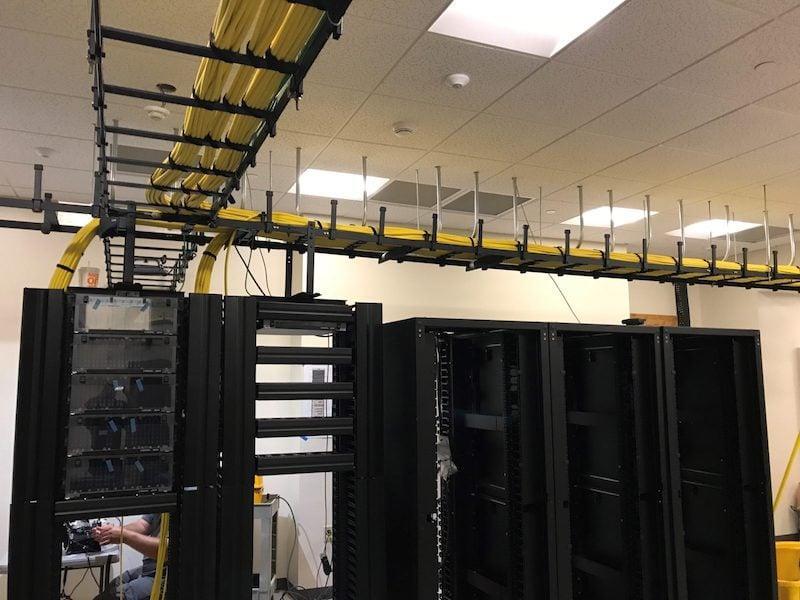 Data center with server racks and cabling