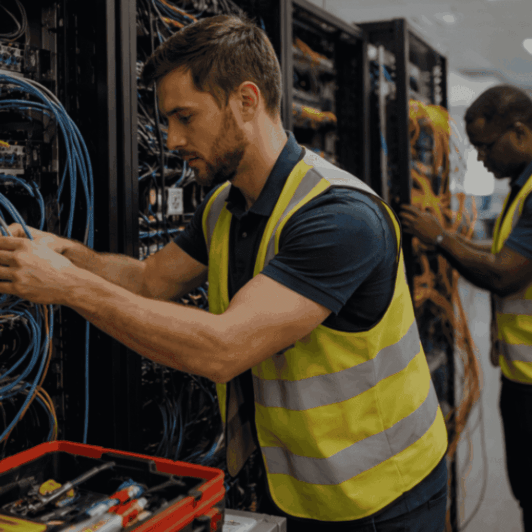 Structured cabling contractors rewiring a live office network with minimal downtime