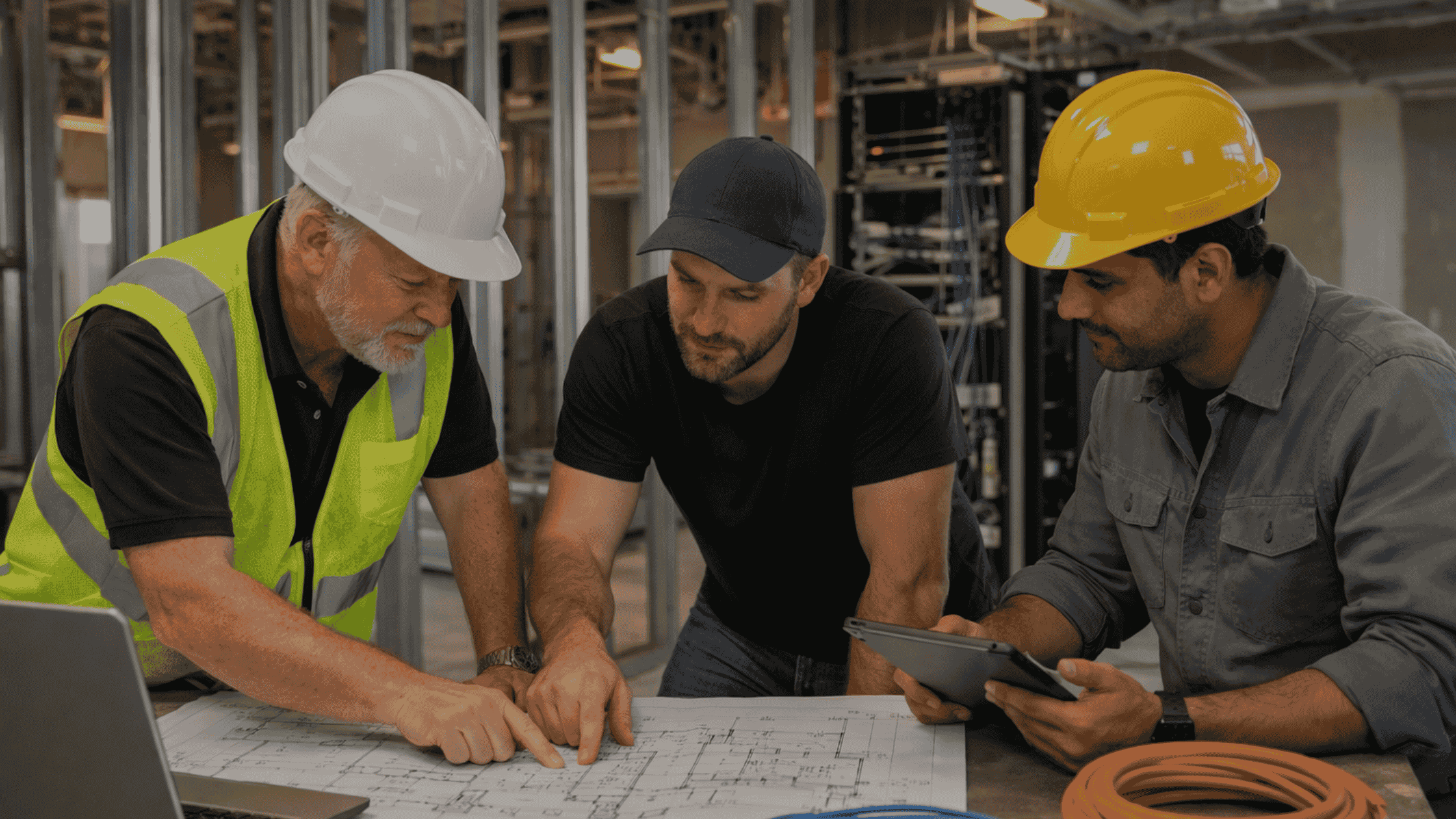 Low voltage wiring contractors planning structured cabling for a new office build